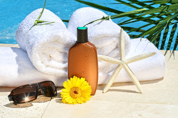 White spa towels by the pool