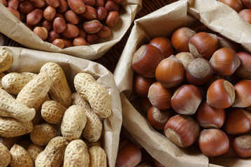 Various nuts in bags