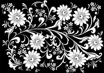 Printed roller blinds Flowers black and white seven big white flower background