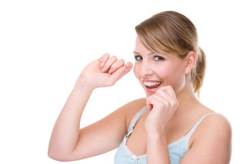 Fototapeta premium Woman with dental floss