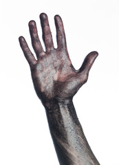Dirty hand towards white background