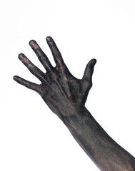 Very dirty hand towards white background