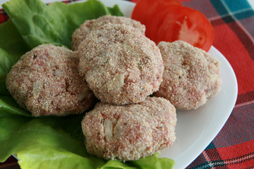raw ground meat in breadcrumbs