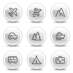 Travel web icons, white glossy circle buttons series