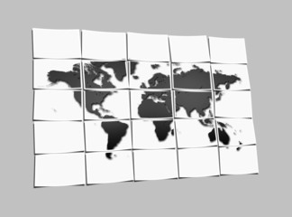 world map on note papers