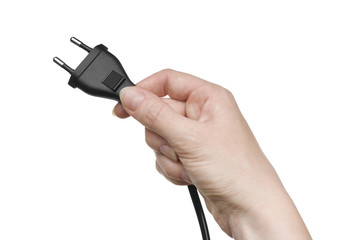 Black plug in female hand