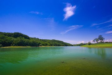 Fototapeta na wymiar Lake with blue sky