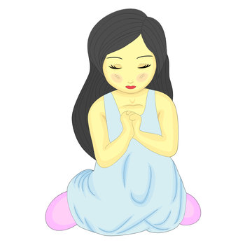 girl praying, light blue dress, closed eyes clip art preview
