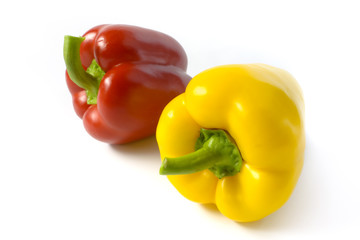 Red and yellow pepper on a white background