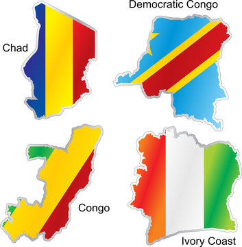 isolated african flags in map shape