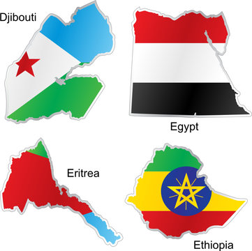 isolated african flags in map shape