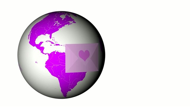 heart letter rotating around world