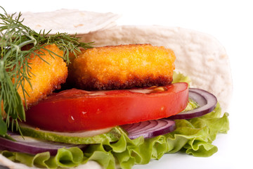 Sandwich with chicken nuggets