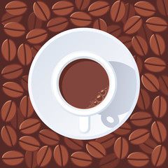 Full cup against coffee beans