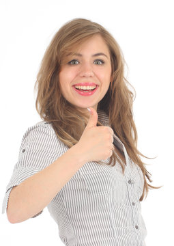cheerful girl showing thumb