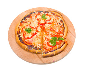 tomato pizza with pepper. close up.isolated