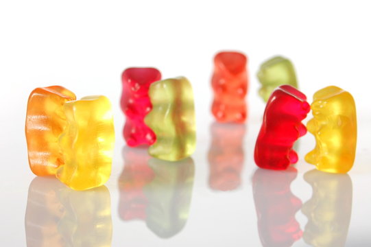 gummy bears dancing at a party