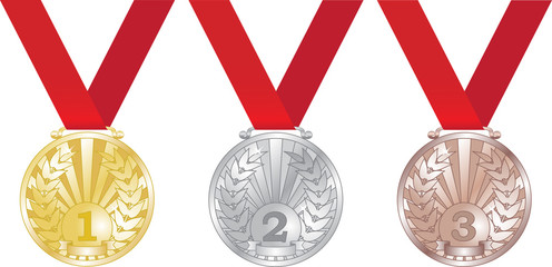 Vector illustration of three medals isolated on white
