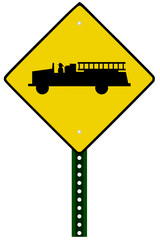 A Isolated fire truck sign on white background