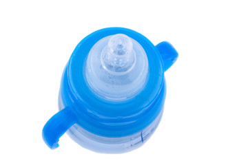blue baby bottle isolated on white