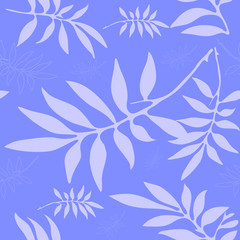 Seamless blue background with carved leaves