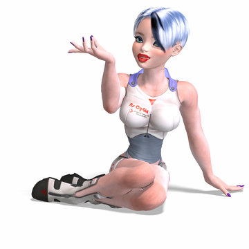 female scifi heroine presenting something With Clipping Path ove