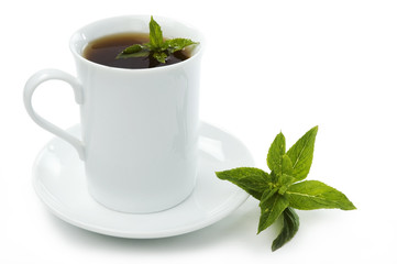 cup ot black tea with mint