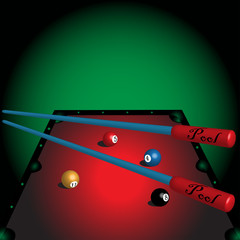 Pool table with colorful balls
