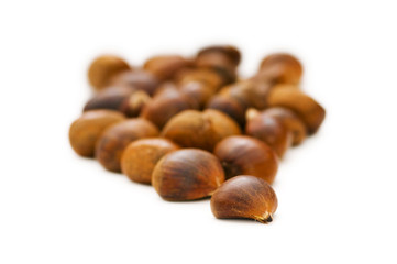 Many chestnuts isolated on the white background