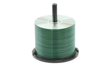 Spindle of cd disks isolated on white