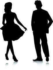 silhouette girls and man meeting