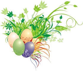 Decorative bouquet and eggs. Vector