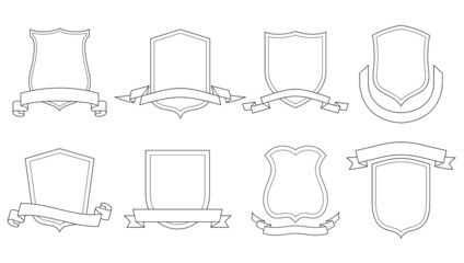 Set of vector emblems, crests, shields and scrolls