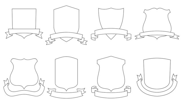 Set of vector emblems, crests, shields and scrolls