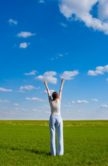 woman rising up hands