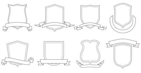 Set of vector emblems, crests, shields and scrolls
