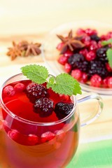 Cup of fruit tea close up shoot