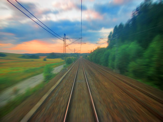 Scenic railroad sunset with motion blur