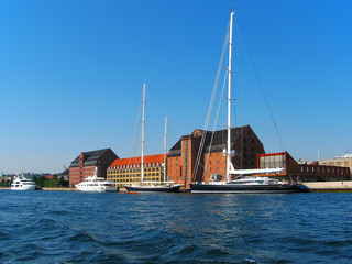 Fototapeta na wymiar Docked yachts in Copenhagen, Denmark