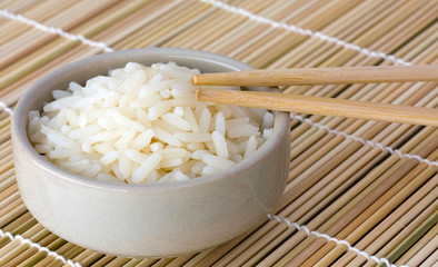 bowl of rice with chopsticks