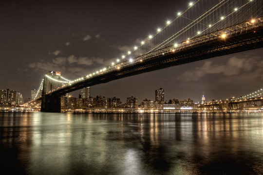 Brooklyn Bridge at night in HDR