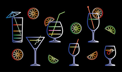 Neon cocktails vector illustration