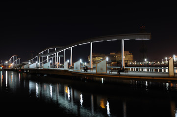 Rambla de Mar at night. Barcelona Spain