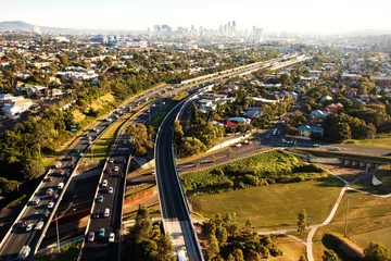 Foto op Canvas Morning rush hour from above in Brisbane © Martin Valigursky