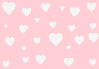Fototapeta na wymiar White hearts on pink background, one here blurred.