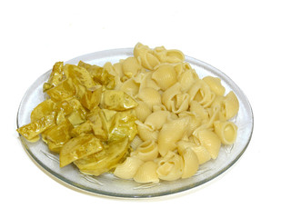 chicken with curry sauce and pasta