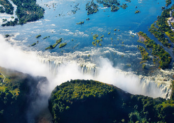 Zambezi river and Victoria Falls, aerial view