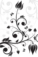 Washable wall murals Flowers black and white Flower scroll
