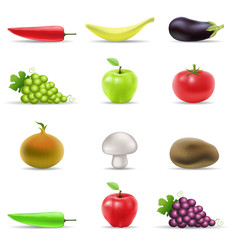various fruit and vegetables icons isolated on white