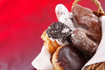 Assorted doughnuts in a basket